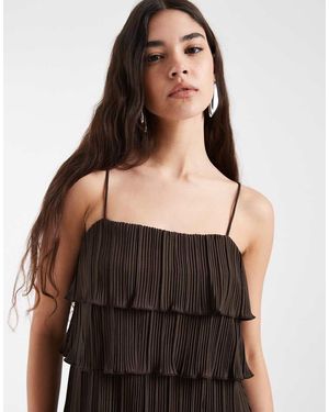 Pieces Plisse Cami Dress With Tiered Ruffle Top Detail - Black