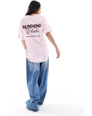 Miss Selfridge Oversized T-shirt With Running Club Graphic - Blue