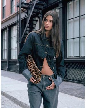 Lioness The Bronx Structured Turn Up Cuff Denim Jacket N Dark Wash - Blue