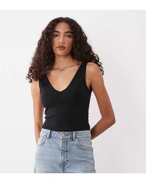 ASOS Asos Design Tall Compact Cotton V Neck Bodysuit - Black