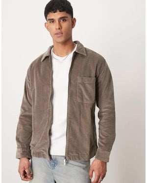 SELECTED Zip Through Cord Shirt - Brown