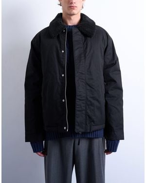 TOPMAN Padded Coach Jacket With Borg Collar - Blue