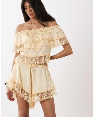 Miss Selfridge Satin And Lace Knicker Short Co-ord - Natural