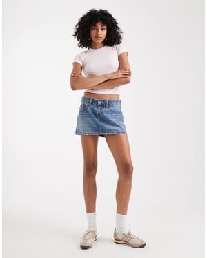 Hollister Low Rise Denim Embroidered Mini Skirt - Blue