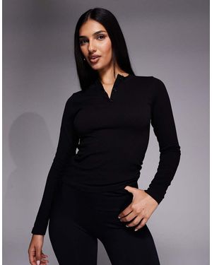 4505 Top Interior De Manga Larga Para Superponer Con Cuello Panadero De Tejido Acanalado De Secado Rápido Sin Costuras De - Negro