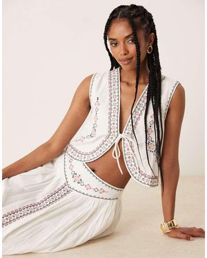 Threadbare Cotton Rich Woven Co-ord Tie Waistcoat With Embroidery - Natural