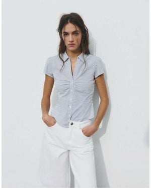 Pull&Bear Gathered Short Sleeve Shirt - Blue