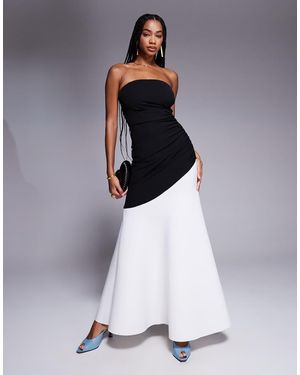 Goddiva Sleeveless Mermaid Hem Monochrome Contrast Maxi Dress - White