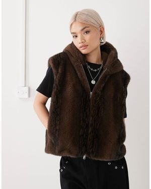 Monki Faux Fur Vest With Hood - Black