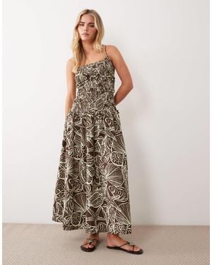 ASOS Asos Design Petite Crinkle Maxi Dress With Shirred Dropped Waist - Multicolor