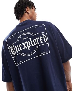 Pull&Bear 'unexplored' Back Graphic T-shirt - Blue