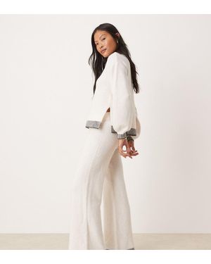 Vila Knitted Wide Leg Trouser Co-Ord With Contrast Stitch - Natural