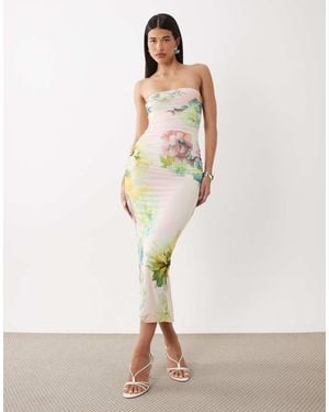 AFRM Marlo Printed Mesh Bandeau Maxi Dress - Pink