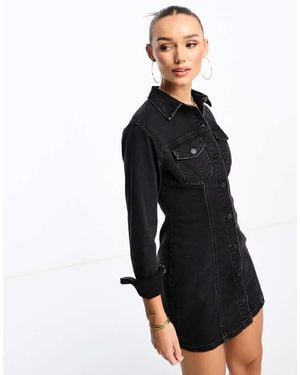 ASOS Denim Long Sleeve Fitted Shirt Dress - Black