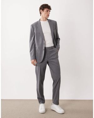 Mango London Regular Fit Fine Check Print Tailored Suit Trouser Co-Ord - Gray