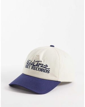 Obey Jazz Records Script Snapback Contrast Peak Cap - White