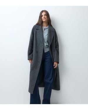 ASOS Asos Design Tall Lange Double-Breasted Jas Met Geborstelde Afwerking En Visgraatmotief - Blauw