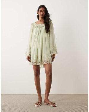 Miss Selfridge Chiffon Lace Mini Dress - Natural