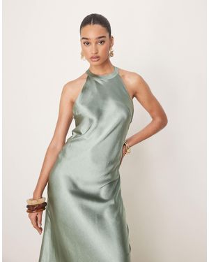 Y.A.S High Neck Satin Maxi Dress - Green