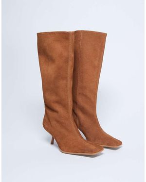 TOPSHOP Botas Por La Rodilla Tostadas Con Puntera Cuadrada De Ante Premium Scarlett De - Marrón