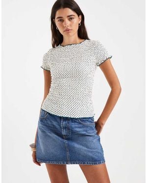 Daisy Street Shirred Short Sleeve Top - Blue