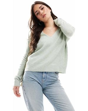 Jdy Pull en maille à manches longues et col v - clair - Bleu