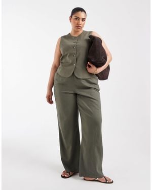 ONLY Pantalon d'ensemble en lin mélangé - olive - Vert