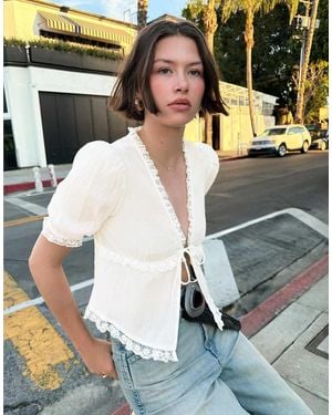 Bershka Short Sleeve Tie Blouse - Metallic