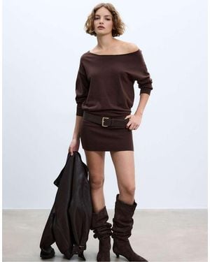 Stradivarius Short Knit Boat Neck Dress - Brown