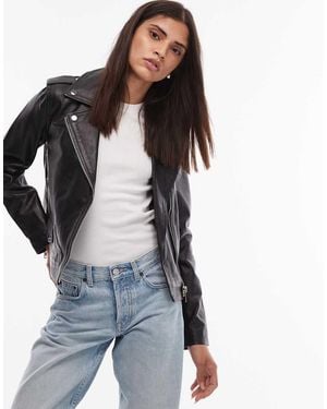 Mango Leather Biker Jacket - Black