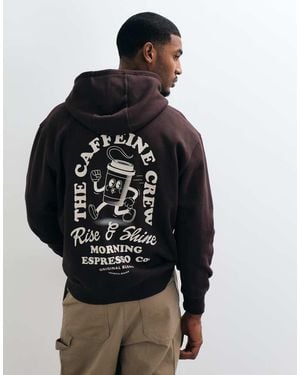 Threadbare Caffeine Crew Graphic Print Hoodie - Grey