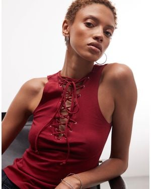 Weekday Festival V Neck Strap Detail Top - Red