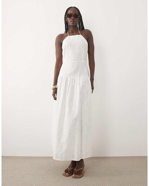 Mango 100% Katoenen Halternek Maxi-Jurk Met Borduursel - Wit