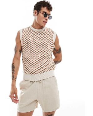 Bershka Canotta Écru Con Dettagli Arancioni - Bianco