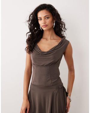 Motel Co-Ord Wiyana Cowl Neck Cupro Top - Brown