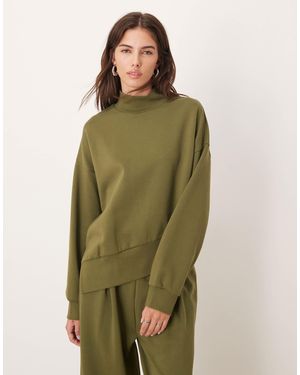 ASOS Interlock Funnel Neck Sweatshirt With Asymmetric Hem - Green