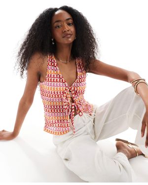 Pieces Top sans manches en maille crochetée rayée avec liens nouées à l'avant - /orange - Rouge