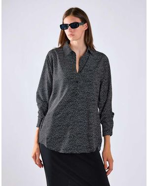 Glamorous Button-Front Long Sleeve-Top - Grey