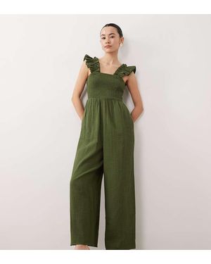 Nobody's Child Petite Maya Ruffle Detail Square Neck Jumpsuit - Green