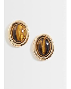 ASOS Pendientes De Botón Dorados Con Piedra De Ojo De Tigre - Metálico