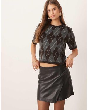 Mango Faux Leather Skort - Grey
