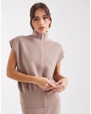 French Connection – hochgeschlossener, kurzärmliger pullover - Natur