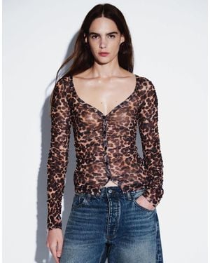 ASOS Sheer Mesh Ruched V Neck Cardigan Top - Blue