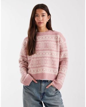 Threadbare Crew Neck Argyle Knit Sweater - Pink