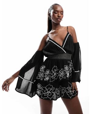 River Island Combishort ornementé à manches ange - Noir