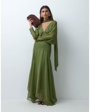 ASOS Batwing Maxi Dress With Asymmetric Full Skirt And Scarf - Green