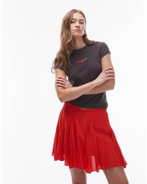 TOPSHOP Cotton Flippy Mini Skirt With Godets - Red