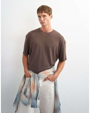 TOPMAN Relaxed Fit Linen Mix T-shirt - Brown