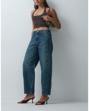 Mango Simone Jeans A Gamba Bombata Medio - Blu