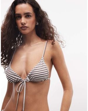 Weekday Top Bikini Grigio E A Righe Con Laccetti - Marrone
